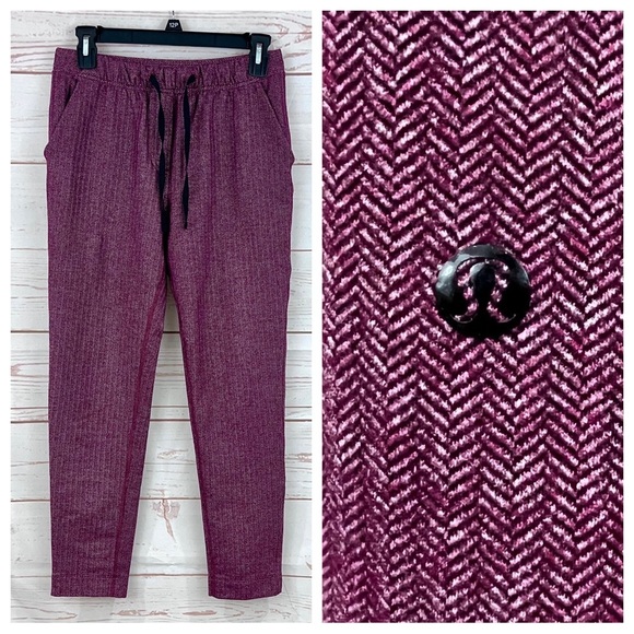 Lululemon Slim Jet Crop Pants Heathered Herringbone Berry Rumble Bordeaux Drama - Picture 1 of 11